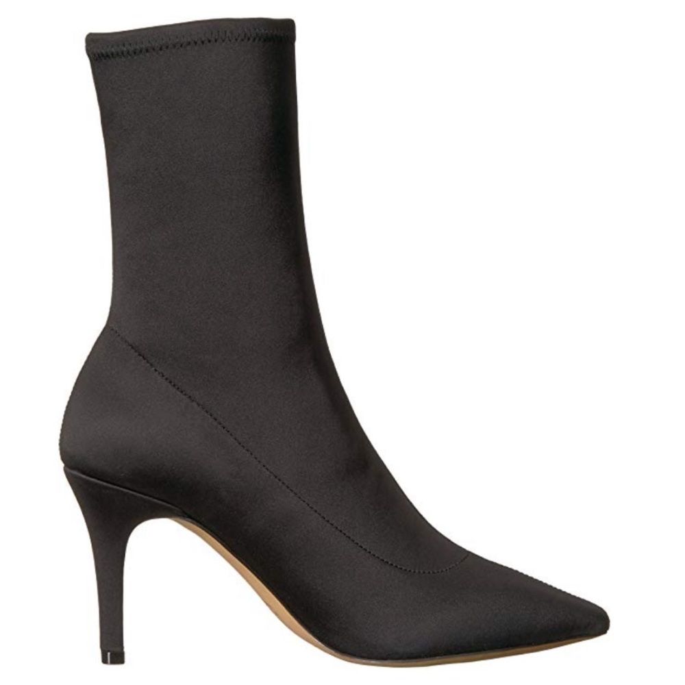 Black Pointed Toe Kitten Heel Sock Ankle Booties - Picture 5 of 5